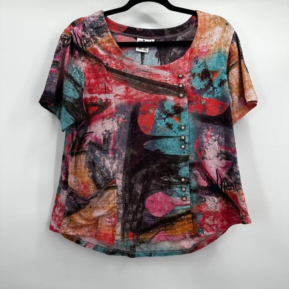 Parsley & Sage Shirt Womens Large Multicolor Abstract Art Button Top Cotton Tee - Picture 1 of 9